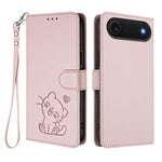 เคสโทรศัพท์หนังลายหัวใจแมวปั๊มพร้อมสายคล้องมือ สำหรับ iPhone Air, สำหรับ iPhone 16 Pro Max, สำหรับ iPhone 16 Pro, สำหรับ iPhone 16 Plus