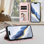 เคสโทรศัพท์หนังลายหัวใจแมวปั๊มพร้อมสายคล้องมือ สำหรับ iPhone Air, สำหรับ iPhone 16 Pro Max, สำหรับ iPhone 16 Pro, สำหรับ iPhone 16 Plus