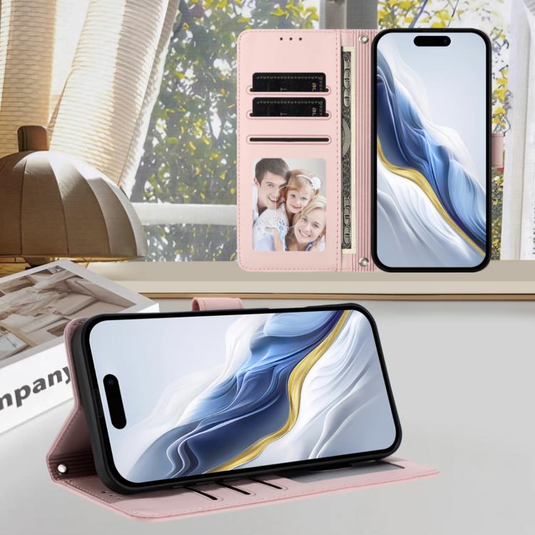 เคสโทรศัพท์หนังลายหัวใจแมวปั๊มพร้อมสายคล้องมือ สำหรับ iPhone Air, สำหรับ iPhone 16 Pro Max, สำหรับ iPhone 16 Pro, สำหรับ iPhone 16 Plus