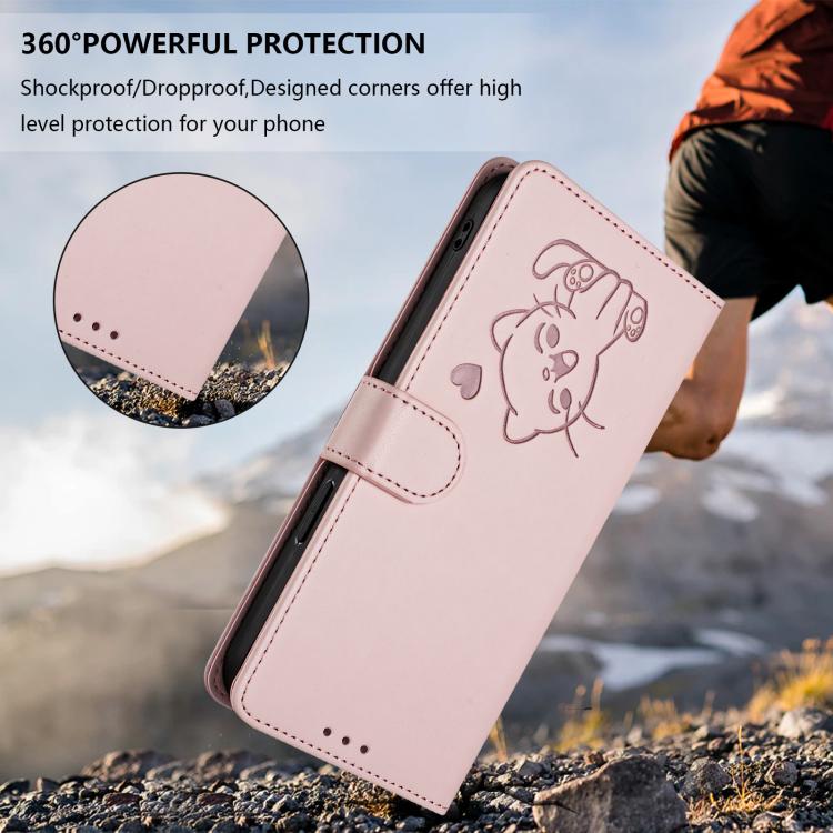เคสโทรศัพท์หนังลายหัวใจแมวปั๊มพร้อมสายคล้องมือ สำหรับ iPhone Air, สำหรับ iPhone 16 Pro Max, สำหรับ iPhone 16 Pro, สำหรับ iPhone 16 Plus
