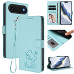 เคสโทรศัพท์หนังลายหัวใจแมวปั๊มพร้อมสายคล้องมือ สำหรับ iPhone Air, สำหรับ iPhone 16 Pro Max, สำหรับ iPhone 16 Pro, สำหรับ iPhone 16 Plus