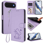 เคสโทรศัพท์หนังลายหัวใจแมวปั๊มพร้อมสายคล้องมือ สำหรับ iPhone Air, สำหรับ iPhone 16 Pro Max, สำหรับ iPhone 16 Pro, สำหรับ iPhone 16 Plus