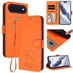 เคสโทรศัพท์หนังลายหัวใจแมวปั๊มพร้อมสายคล้องมือ สำหรับ iPhone Air, สำหรับ iPhone 16 Pro Max, สำหรับ iPhone 16 Pro, สำหรับ iPhone 16 Plus