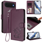 เคสโทรศัพท์หนังลายหัวใจแมวปั๊มพร้อมสายคล้องมือ สำหรับ iPhone Air, สำหรับ iPhone 16 Pro Max, สำหรับ iPhone 16 Pro, สำหรับ iPhone 16 Plus