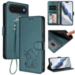 เคสโทรศัพท์หนังลายหัวใจแมวปั๊มพร้อมสายคล้องมือ สำหรับ iPhone Air, สำหรับ iPhone 16 Pro Max, สำหรับ iPhone 16 Pro, สำหรับ iPhone 16 Plus