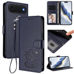 เคสโทรศัพท์หนังลายหัวใจแมวปั๊มพร้อมสายคล้องมือ สำหรับ iPhone Air, สำหรับ iPhone 16 Pro Max, สำหรับ iPhone 16 Pro, สำหรับ iPhone 16 Plus
