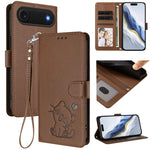 เคสโทรศัพท์หนังลายหัวใจแมวปั๊มพร้อมสายคล้องมือ สำหรับ iPhone Air, สำหรับ iPhone 16 Pro Max, สำหรับ iPhone 16 Pro, สำหรับ iPhone 16 Plus