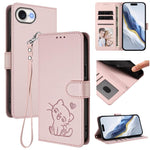 เคสโทรศัพท์หนังลายหัวใจแมวปั๊มพร้อมสายคล้องมือ สำหรับ iPhone 17e / 16e, สำหรับ iPhone 17 Pro Max, สำหรับ iPhone 17 Pro, สำหรับ iPhone 17