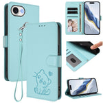 เคสโทรศัพท์หนังลายหัวใจแมวปั๊มพร้อมสายคล้องมือ สำหรับ iPhone 17e / 16e, สำหรับ iPhone 17 Pro Max, สำหรับ iPhone 17 Pro, สำหรับ iPhone 17