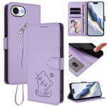 เคสโทรศัพท์หนังลายหัวใจแมวปั๊มพร้อมสายคล้องมือ สำหรับ iPhone 17e / 16e, สำหรับ iPhone 17 Pro Max, สำหรับ iPhone 17 Pro, สำหรับ iPhone 17