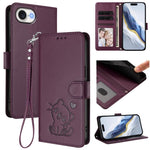 เคสโทรศัพท์หนังลายหัวใจแมวปั๊มพร้อมสายคล้องมือ สำหรับ iPhone 17e / 16e, สำหรับ iPhone 17 Pro Max, สำหรับ iPhone 17 Pro, สำหรับ iPhone 17