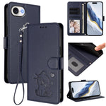 เคสโทรศัพท์หนังลายหัวใจแมวปั๊มพร้อมสายคล้องมือ สำหรับ iPhone 17e / 16e, สำหรับ iPhone 17 Pro Max, สำหรับ iPhone 17 Pro, สำหรับ iPhone 17