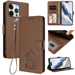 เคสโทรศัพท์หนังลายหัวใจแมวปั๊มพร้อมสายคล้องมือ สำหรับ iPhone Air, สำหรับ iPhone 16 Pro Max, สำหรับ iPhone 16 Pro, สำหรับ iPhone 16 Plus