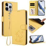 เคสโทรศัพท์หนังลายหัวใจแมวปั๊มพร้อมสายคล้องมือ สำหรับ iPhone Air, สำหรับ iPhone 16 Pro Max, สำหรับ iPhone 16 Pro, สำหรับ iPhone 16 Plus
