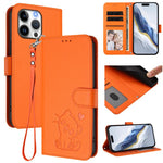 เคสโทรศัพท์หนังลายหัวใจแมวปั๊มพร้อมสายคล้องมือ สำหรับ iPhone Air, สำหรับ iPhone 16 Pro Max, สำหรับ iPhone 16 Pro, สำหรับ iPhone 16 Plus