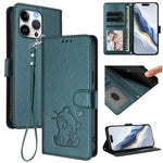 เคสโทรศัพท์หนังลายหัวใจแมวปั๊มพร้อมสายคล้องมือ สำหรับ iPhone Air, สำหรับ iPhone 16 Pro Max, สำหรับ iPhone 16 Pro, สำหรับ iPhone 16 Plus