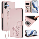 เคสโทรศัพท์หนังลายหัวใจแมวปั๊มพร้อมสายคล้องมือ สำหรับ iPhone Air, สำหรับ iPhone 16 Pro Max, สำหรับ iPhone 16 Pro, สำหรับ iPhone 16 Plus