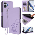 เคสโทรศัพท์หนังลายหัวใจแมวปั๊มพร้อมสายคล้องมือ สำหรับ iPhone Air, สำหรับ iPhone 16 Pro Max, สำหรับ iPhone 16 Pro, สำหรับ iPhone 16 Plus