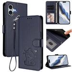 เคสโทรศัพท์หนังลายหัวใจแมวปั๊มพร้อมสายคล้องมือ สำหรับ iPhone Air, สำหรับ iPhone 16 Pro Max, สำหรับ iPhone 16 Pro, สำหรับ iPhone 16 Plus