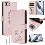 เคสโทรศัพท์หนังลายนูนรูปหัวใจแมวพร้อมสายคล้องมือ สำหรับ iPhone 14 Pro Max, สำหรับ iPhone 7 / 8 / SE 2022, สำหรับ iPhone 13 Pro Max, สำหรับ iPhone 13 Pro