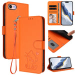 เคสโทรศัพท์หนังลายนูนรูปหัวใจแมวพร้อมสายคล้องมือ สำหรับ iPhone 14 Pro Max, สำหรับ iPhone 7 / 8 / SE 2022, สำหรับ iPhone 13 Pro Max, สำหรับ iPhone 13 Pro
