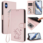เคสโทรศัพท์หนังปั๊มลายหัวใจแมวพร้อมสายคล้องมือ สำหรับ iPhone XR, สำหรับ iPhone XS Max, สำหรับ iPhone 7 Plus / 8 Plus