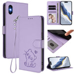 เคสโทรศัพท์หนังปั๊มลายหัวใจแมวพร้อมสายคล้องมือ สำหรับ iPhone XR, สำหรับ iPhone XS Max, สำหรับ iPhone 7 Plus / 8 Plus