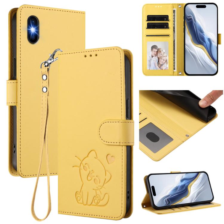 เคสโทรศัพท์หนังปั๊มลายหัวใจแมวพร้อมสายคล้องมือ สำหรับ iPhone XR, สำหรับ iPhone XS Max, สำหรับ iPhone 7 Plus / 8 Plus