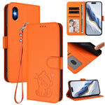 เคสโทรศัพท์หนังปั๊มลายหัวใจแมวพร้อมสายคล้องมือ สำหรับ iPhone XR, สำหรับ iPhone XS Max, สำหรับ iPhone 7 Plus / 8 Plus