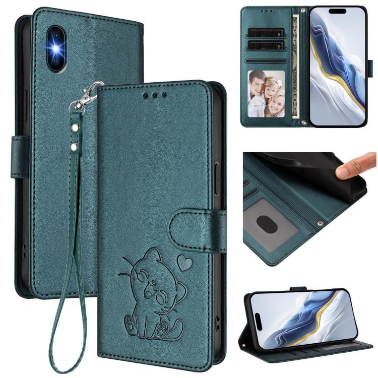 เคสโทรศัพท์หนังปั๊มลายหัวใจแมวพร้อมสายคล้องมือ สำหรับ iPhone XR, สำหรับ iPhone XS Max, สำหรับ iPhone 7 Plus / 8 Plus