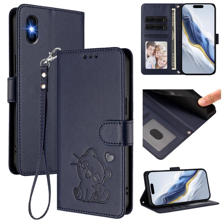 เคสโทรศัพท์หนังปั๊มลายหัวใจแมวพร้อมสายคล้องมือ สำหรับ iPhone XR, สำหรับ iPhone XS Max, สำหรับ iPhone 7 Plus / 8 Plus