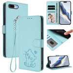 เคสโทรศัพท์หนังปั๊มลายหัวใจแมวพร้อมสายคล้องมือ สำหรับ iPhone XR, สำหรับ iPhone XS Max, สำหรับ iPhone 7 Plus / 8 Plus
