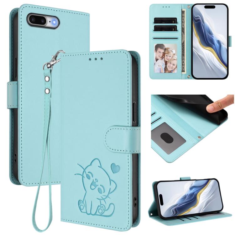 เคสโทรศัพท์หนังปั๊มลายหัวใจแมวพร้อมสายคล้องมือ สำหรับ iPhone XR, สำหรับ iPhone XS Max, สำหรับ iPhone 7 Plus / 8 Plus