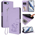 เคสโทรศัพท์หนังปั๊มลายหัวใจแมวพร้อมสายคล้องมือ สำหรับ iPhone XR, สำหรับ iPhone XS Max, สำหรับ iPhone 7 Plus / 8 Plus