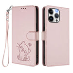 เคสโทรศัพท์หนังลายนูนรูปหัวใจแมวพร้อมสายคล้องมือ สำหรับ iPhone 14 Pro Max, สำหรับ iPhone 7 / 8 / SE 2022, สำหรับ iPhone 13 Pro Max, สำหรับ iPhone 13 Pro