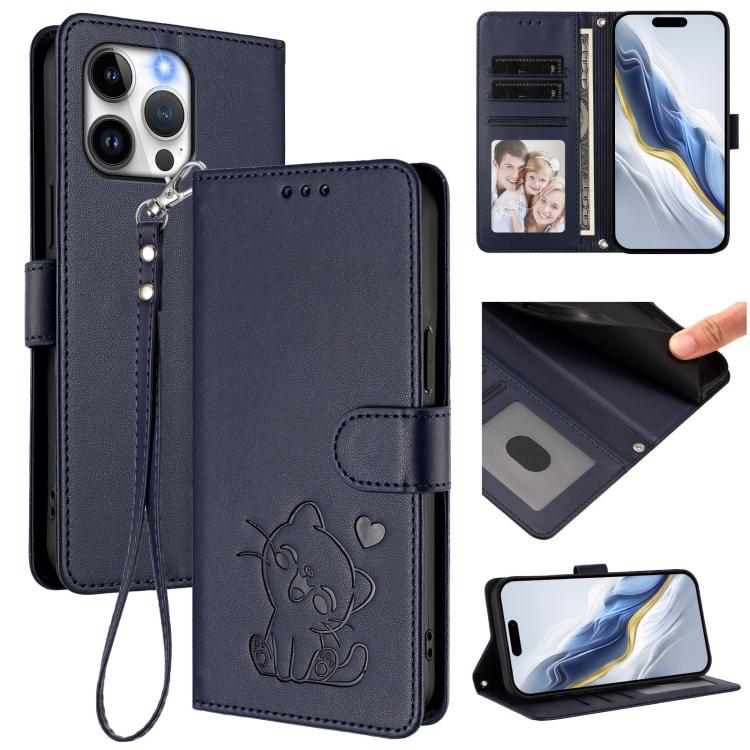 เคสโทรศัพท์หนังลายนูนรูปหัวใจแมวพร้อมสายคล้องมือ สำหรับ iPhone 14 Pro Max, สำหรับ iPhone 7 / 8 / SE 2022, สำหรับ iPhone 13 Pro Max, สำหรับ iPhone 13 Pro