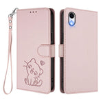 เคสโทรศัพท์หนังปั๊มลายหัวใจแมวพร้อมสายคล้องมือ สำหรับ iPhone XR, สำหรับ iPhone XS Max, สำหรับ iPhone 7 Plus / 8 Plus