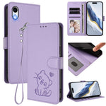 เคสโทรศัพท์หนังปั๊มลายหัวใจแมวพร้อมสายคล้องมือ สำหรับ iPhone XR, สำหรับ iPhone XS Max, สำหรับ iPhone 7 Plus / 8 Plus