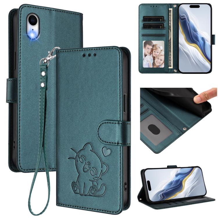 เคสโทรศัพท์หนังปั๊มลายหัวใจแมวพร้อมสายคล้องมือ สำหรับ iPhone XR, สำหรับ iPhone XS Max, สำหรับ iPhone 7 Plus / 8 Plus