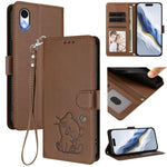 เคสโทรศัพท์หนังปั๊มลายหัวใจแมวพร้อมสายคล้องมือ สำหรับ iPhone XR, สำหรับ iPhone XS Max, สำหรับ iPhone 7 Plus / 8 Plus