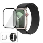สายรัดนาฬิกาไนลอนแบบห่วงหัวเข็มขัดพร้อมฟิล์มโค้ง 3D สำหรับ Apple Watch Series 10 ขนาด 46 มม.