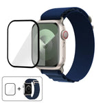 สายรัดนาฬิกาไนลอนแบบห่วงหัวเข็มขัดพร้อมฟิล์มโค้ง 3D สำหรับ Apple Watch Series 10 ขนาด 42 มม.