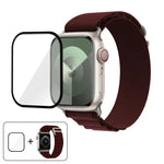 สายรัดนาฬิกาไนลอนแบบห่วงหัวเข็มขัดพร้อมฟิล์มโค้ง 3D สำหรับ Apple Watch Series 10 ขนาด 42 มม.