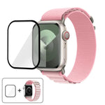 สายรัดนาฬิกาไนลอนแบบห่วงหัวเข็มขัดพร้อมฟิล์มโค้ง 3D สำหรับ Apple Watch Series ขนาด 45 มม.