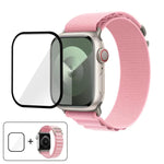 สายรัดนาฬิกาไนลอนแบบห่วงหัวเข็มขัดพร้อมฟิล์มโค้ง 3D สำหรับ Apple Watch Series ขนาด 45 มม.