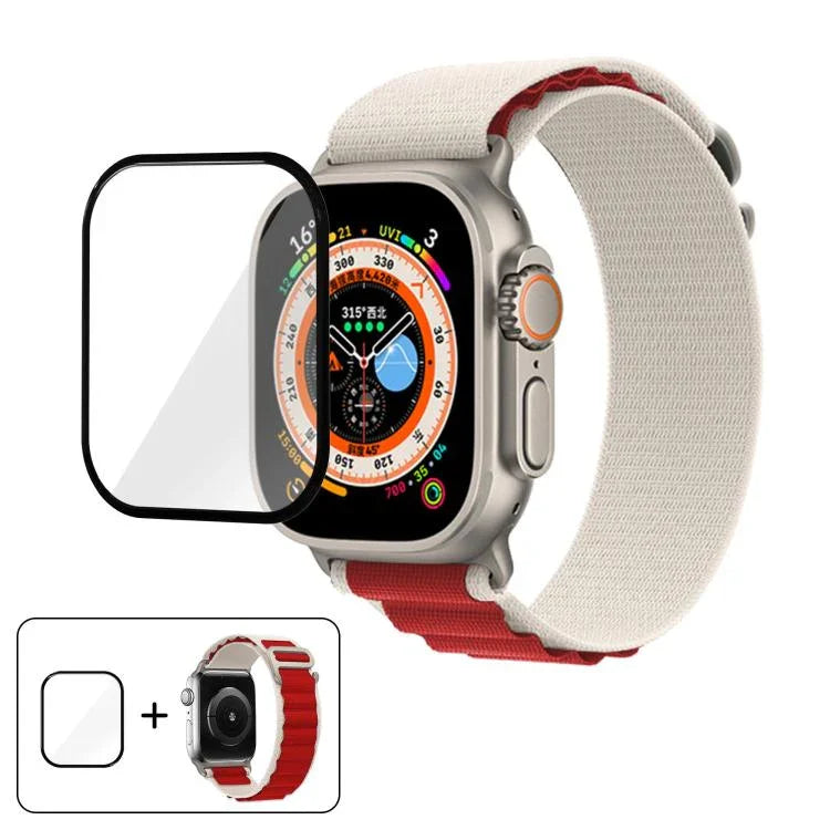สายรัดนาฬิกาไนลอนแบบห่วงหัวเข็มขัดพร้อมฟิล์มโค้ง 3D สำหรับ Apple Watch Ultra 2 / 1 ขนาด 49 มม.