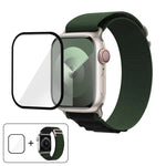 สายรัดนาฬิกาไนลอนแบบห่วงหัวเข็มขัดพร้อมฟิล์มโค้ง 3D สำหรับ Apple Watch Series 38 มม.