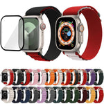 สายรัดนาฬิกาไนลอนแบบห่วงหัวเข็มขัดพร้อมฟิล์มโค้ง 3D สำหรับ Apple Watch Series ขนาด 40 มม.