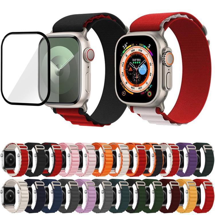 สายรัดนาฬิกาไนลอนแบบห่วงหัวเข็มขัดพร้อมฟิล์มโค้ง 3D สำหรับ Apple Watch Series ขนาด 40 มม.