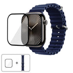 สายรัดนาฬิกาซิลิโคน Ocean พร้อมฟิล์มโค้ง 3D สำหรับ Apple Watch Series 10 46 มม., สำหรับ Apple Watch Series 10 42 มม., สำหรับ Apple Watch Series 44 มม.